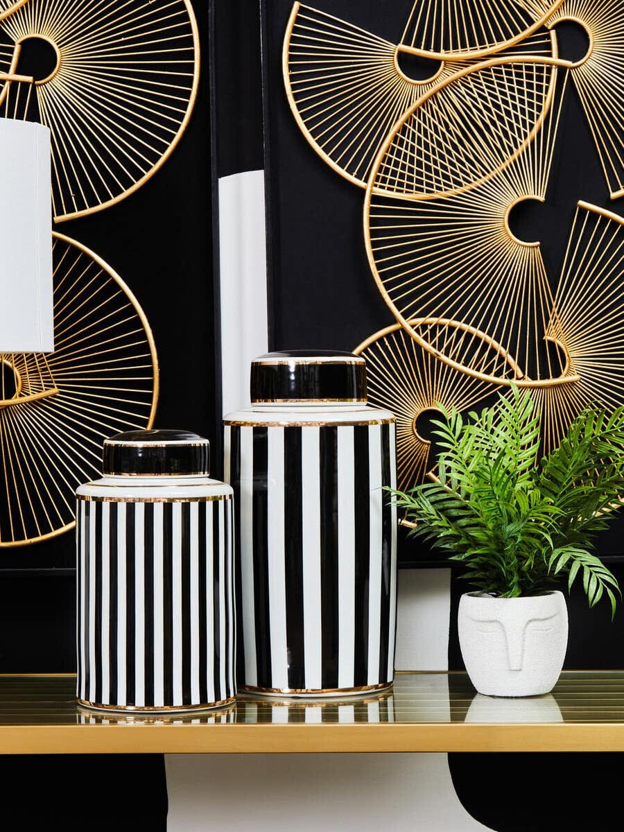 Hamilton Interiors Accessories Doria Large Black And White Stripes Ceramic Jar House of Isabella UK