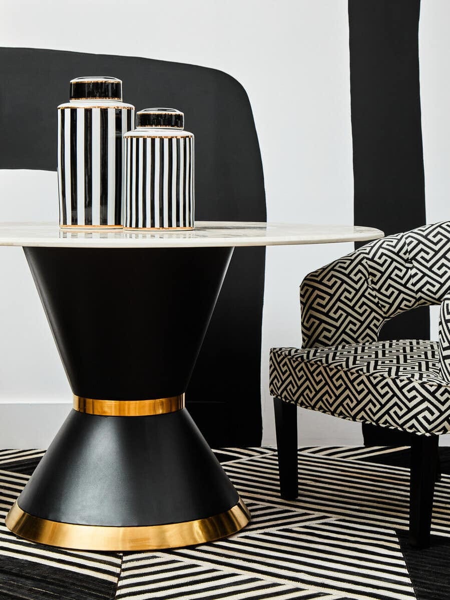 Hamilton Interiors Accessories Doria Large Black And White Stripes Ceramic Jar House of Isabella UK