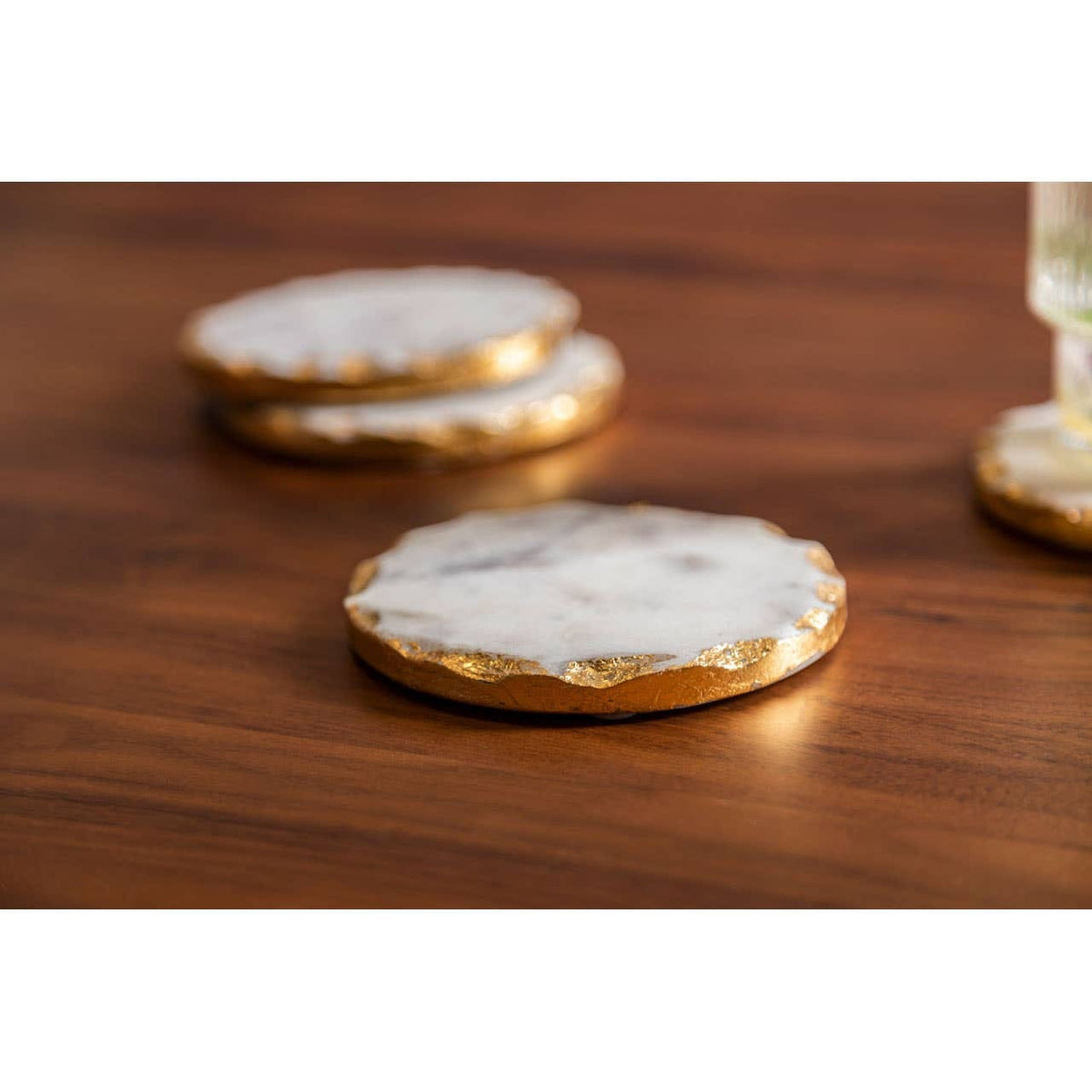Hamilton Interiors Accessories Empire Set Of 4 Round White Marble Coasters House of Isabella UK