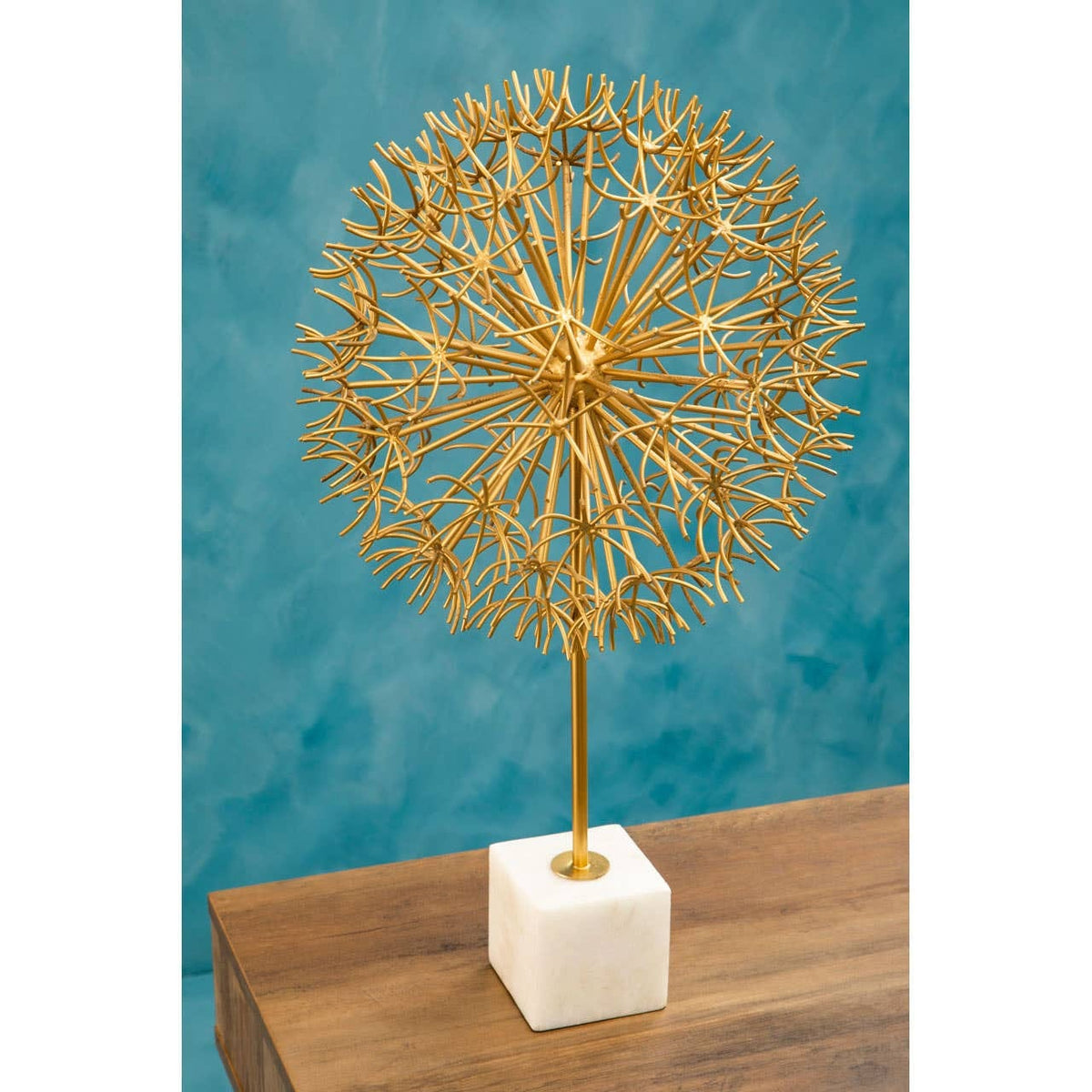 Hamilton Interiors Accessories Evra Gold Dandelion Sculpture On White Marble Base House of Isabella UK
