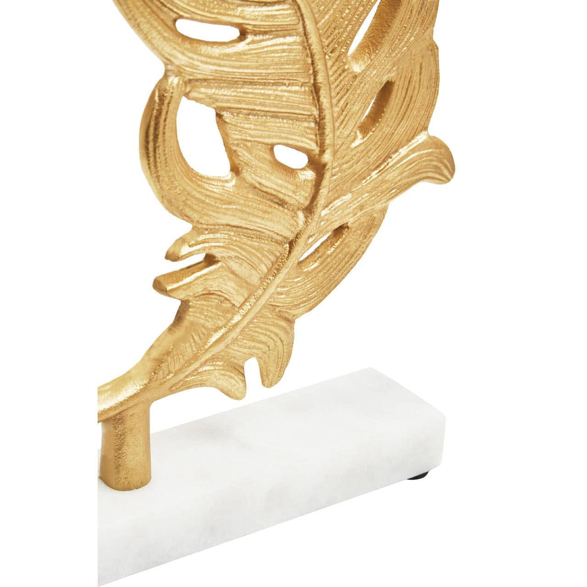 Hamilton Interiors Accessories Evra Gold Peacock Feather Sculpture On White Marble Base House of Isabella UK
