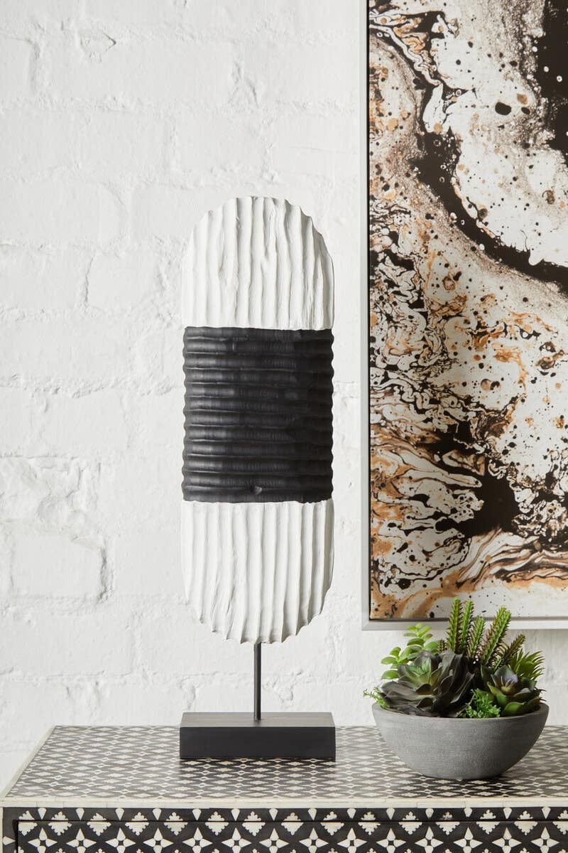 Hamilton Interiors Accessories Fidel Black and White Mango Wood Oblong Sculpture House of Isabella UK