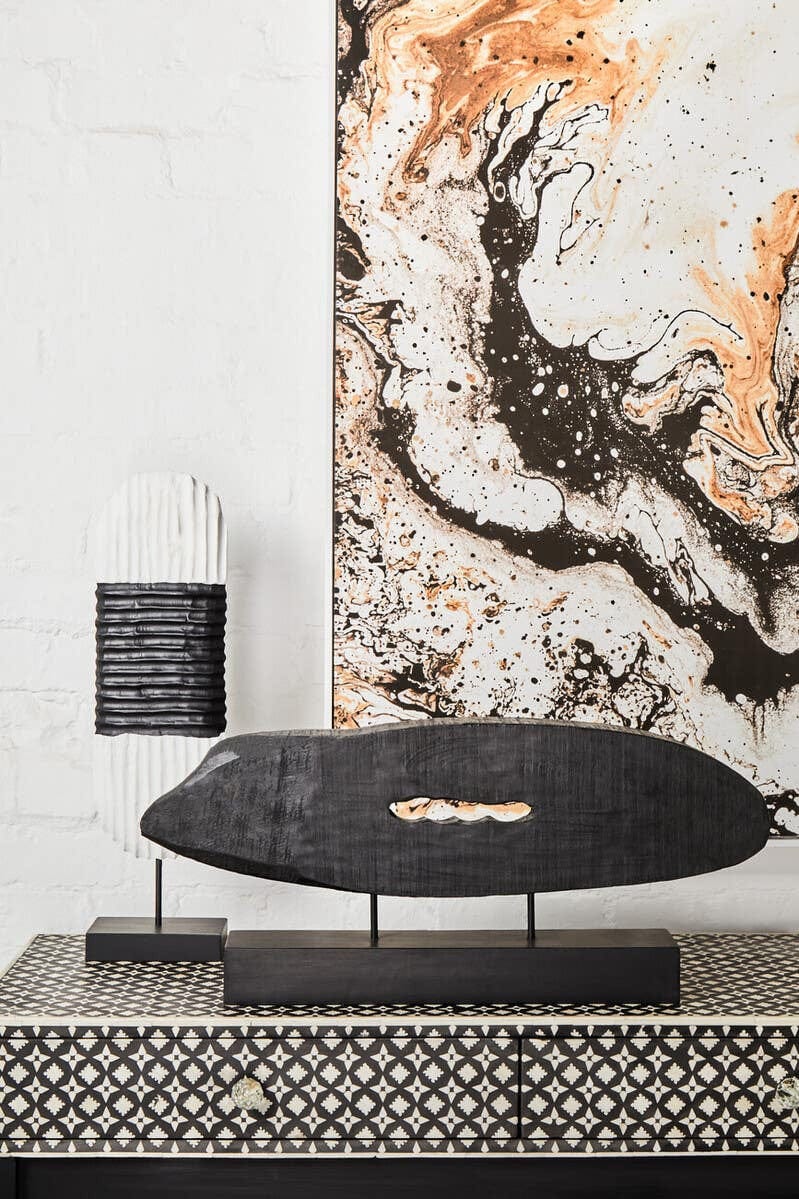 Hamilton Interiors Accessories Fidel Black and White Mango Wood Oblong Sculpture House of Isabella UK