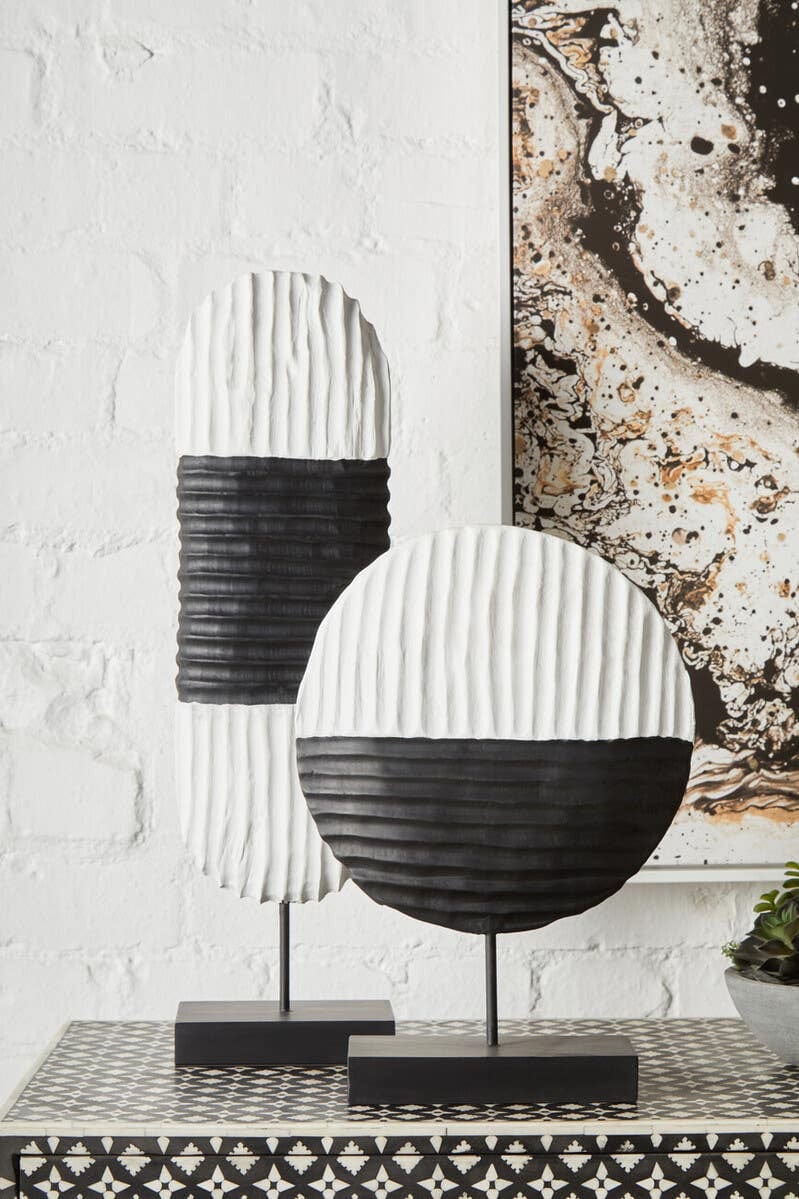 Hamilton Interiors Accessories Fidel Black and White Mango Wood Oblong Sculpture House of Isabella UK