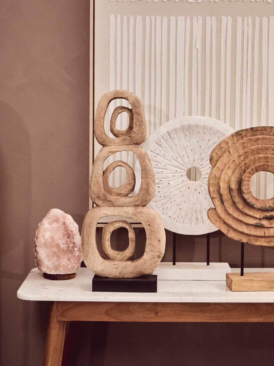 Hamilton Interiors Accessories Fidel Distressed White Carved Wood Large Round Sculpture House of Isabella UK