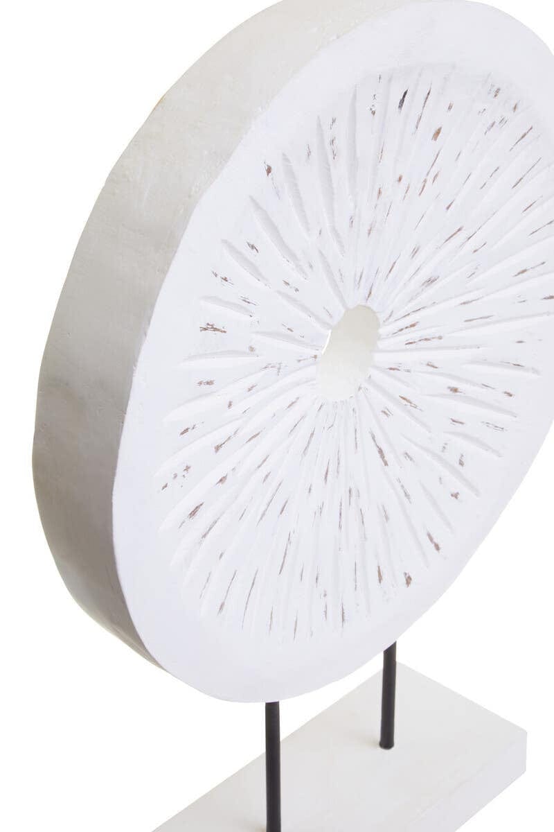 Hamilton Interiors Accessories Fidel Distressed White Carved Wood Large Round Sculpture House of Isabella UK