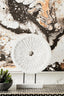 Hamilton Interiors Accessories Fidel Distressed White Carved Wood Large Round Sculpture House of Isabella UK