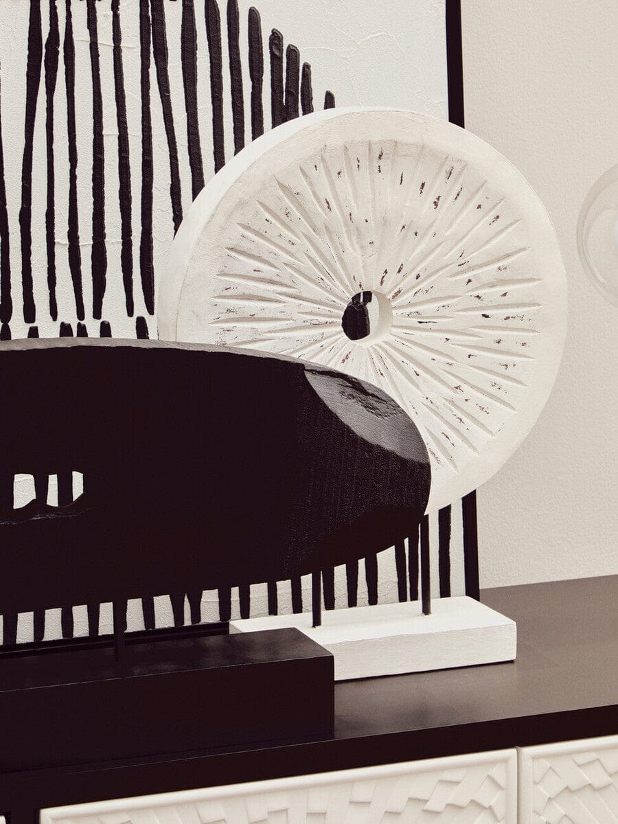 Hamilton Interiors Accessories Fidel Distressed White Carved Wood Large Round Sculpture House of Isabella UK