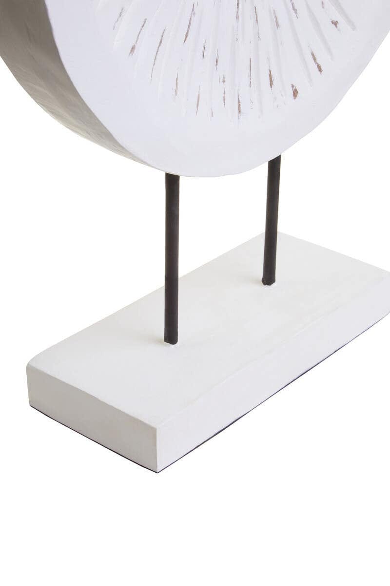 Hamilton Interiors Accessories Fidel Distressed White Carved Wood Large Round Sculpture House of Isabella UK