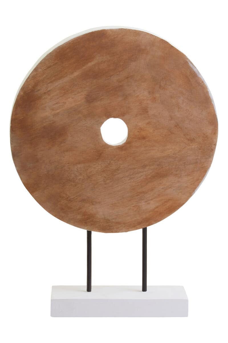 Hamilton Interiors Accessories Fidel Distressed White Carved Wood Large Round Sculpture House of Isabella UK