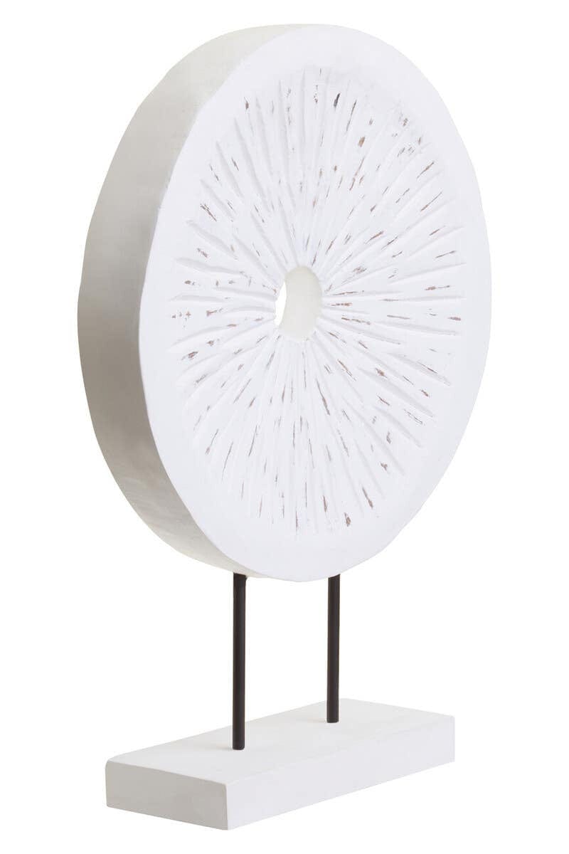 Hamilton Interiors Accessories Fidel Distressed White Carved Wood Large Round Sculpture House of Isabella UK