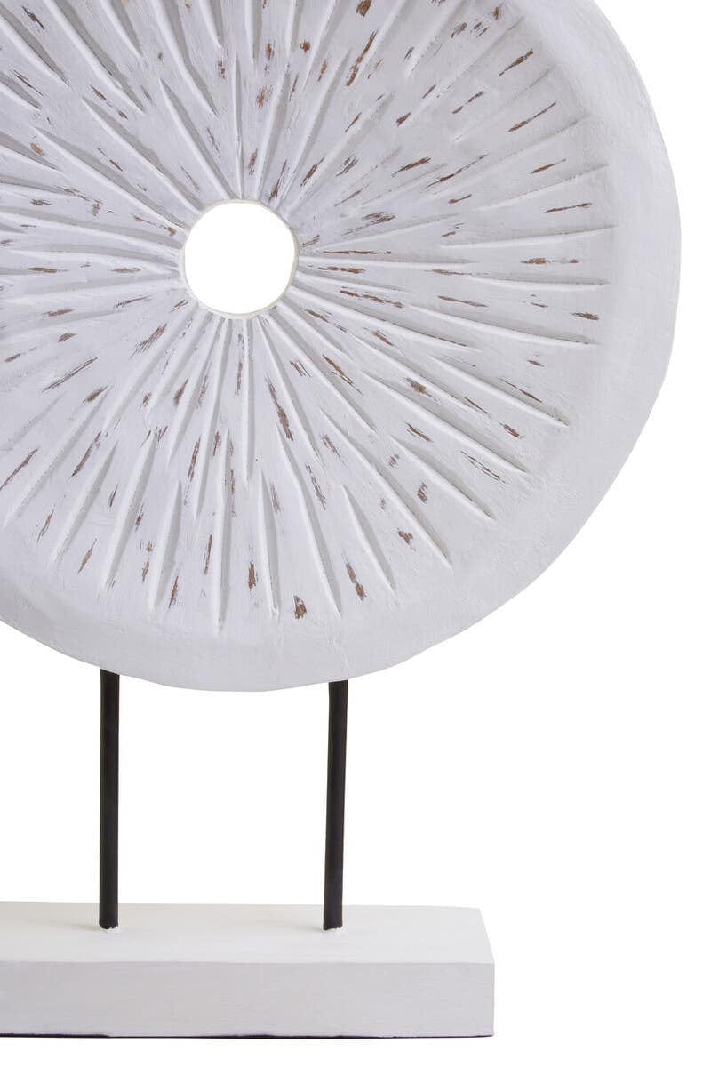 Hamilton Interiors Accessories Fidel Distressed White Carved Wood Large Round Sculpture House of Isabella UK