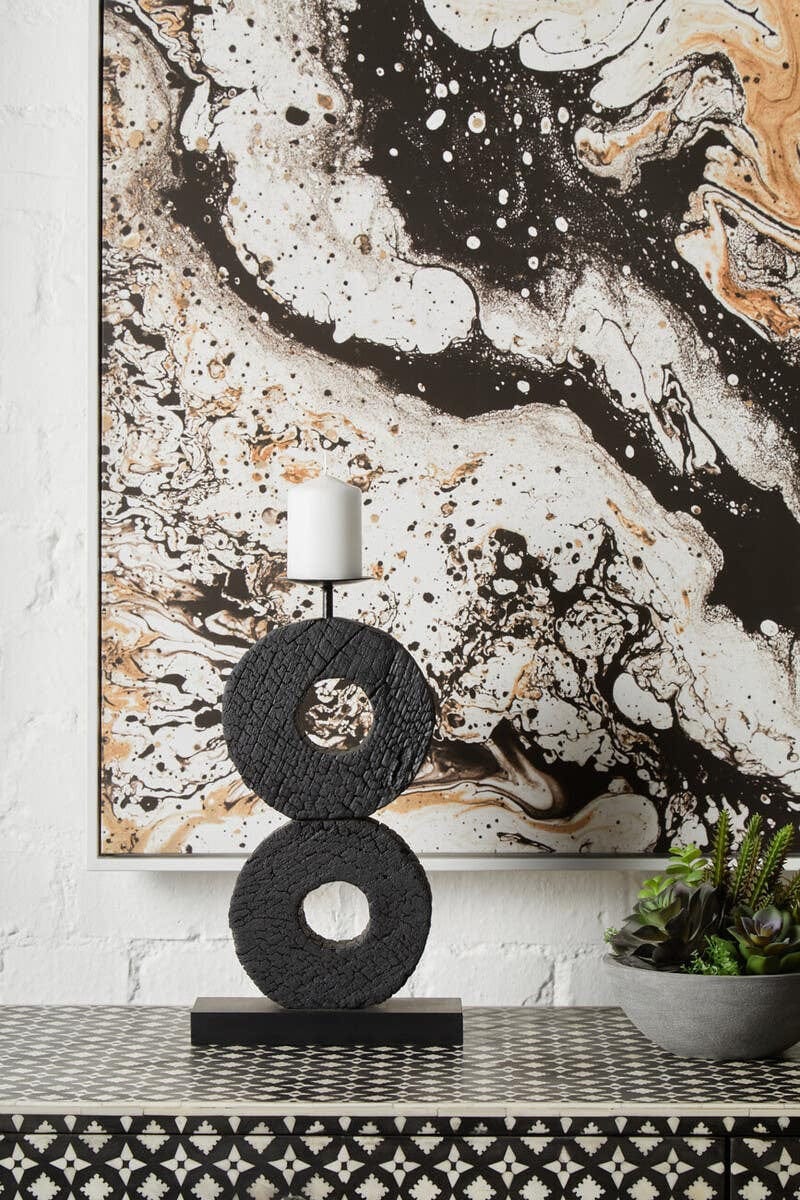 Hamilton Interiors Accessories Fidel Large Charred Black Mango Wood Log Candle Holder House of Isabella UK