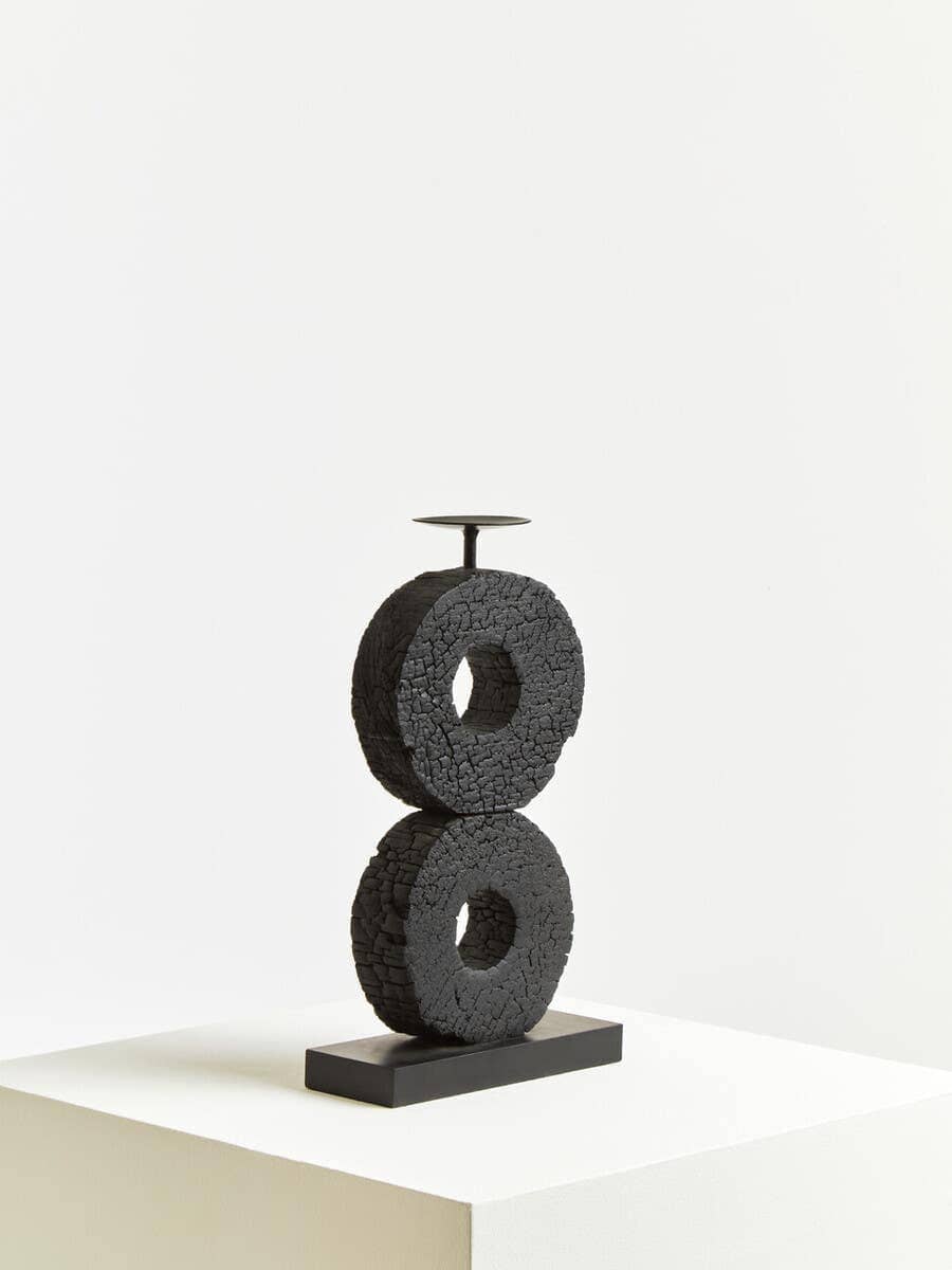 Hamilton Interiors Accessories Fidel Large Charred Black Mango Wood Log Candle Holder House of Isabella UK