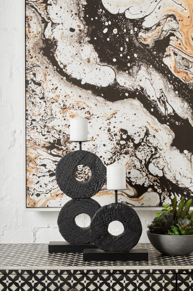 Hamilton Interiors Accessories Fidel Large Charred Black Mango Wood Log Candle Holder House of Isabella UK