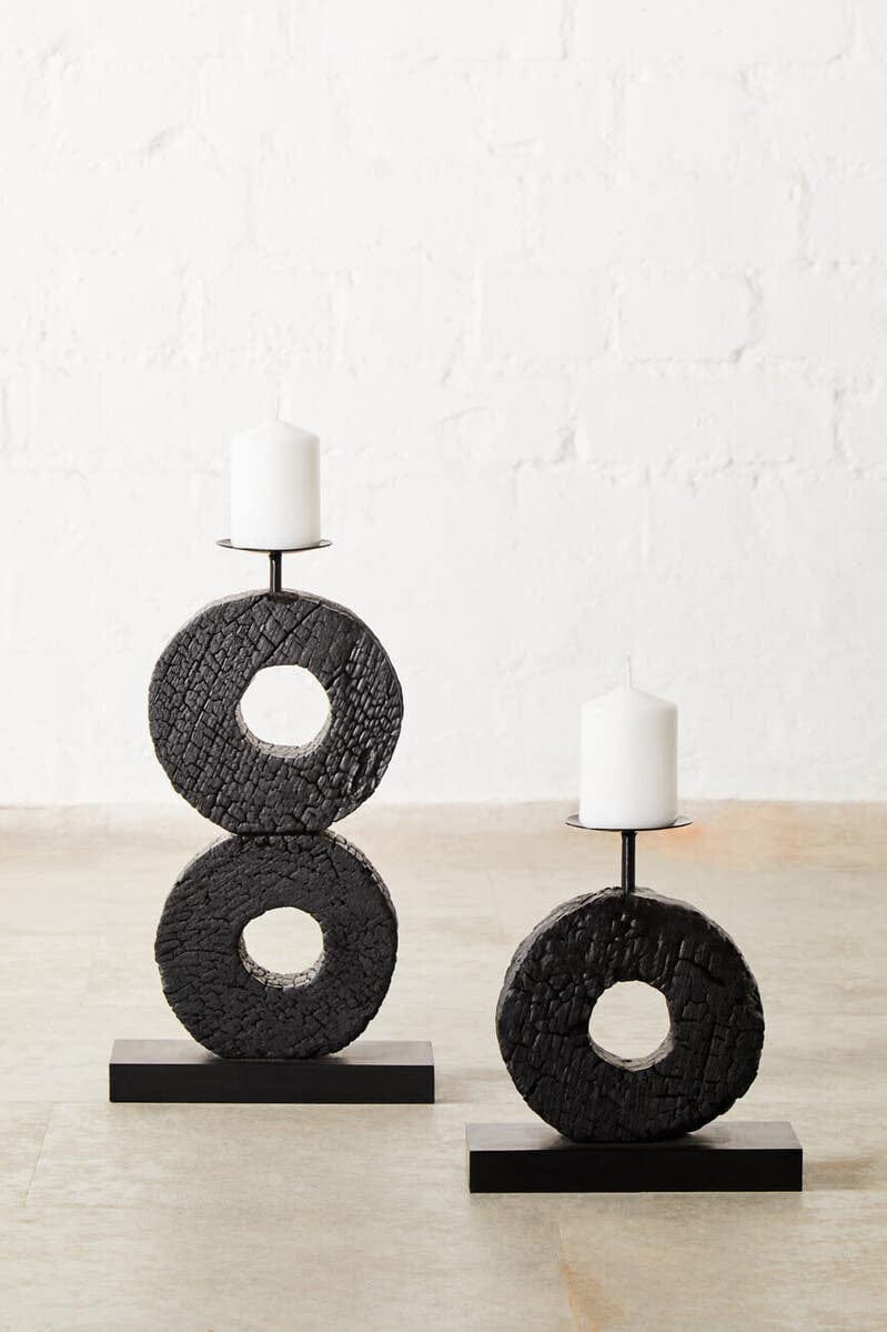 Hamilton Interiors Accessories Fidel Large Charred Black Mango Wood Log Candle Holder House of Isabella UK