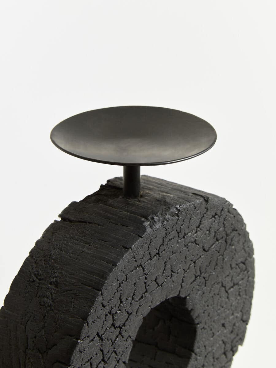 Hamilton Interiors Accessories Fidel Large Charred Black Mango Wood Log Candle Holder House of Isabella UK