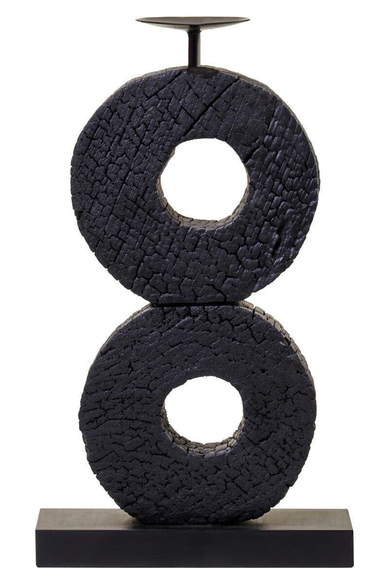 Hamilton Interiors Accessories Fidel Large Charred Black Mango Wood Log Candle Holder House of Isabella UK