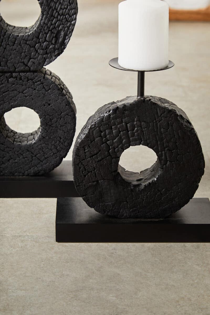 Hamilton Interiors Accessories Fidel Large Charred Black Mango Wood Log Candle Holder House of Isabella UK