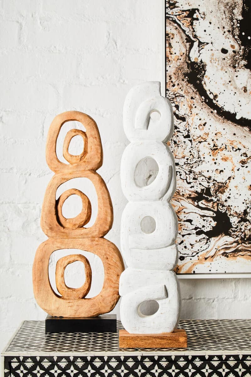 Hamilton Interiors Accessories Fidel Rustic White Mango Wood Ring Sculpture House of Isabella UK