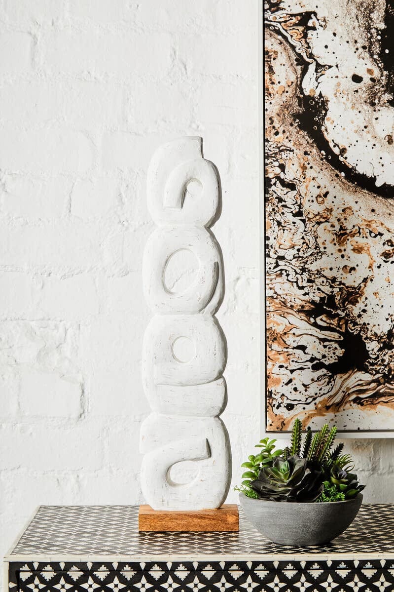 Hamilton Interiors Accessories Fidel Rustic White Mango Wood Ring Sculpture House of Isabella UK