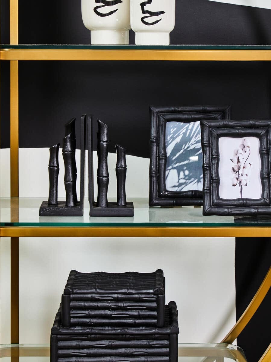 Hamilton Interiors Accessories Hiba Set Of Two Black Finish Bamboo Effect Bookends House of Isabella UK