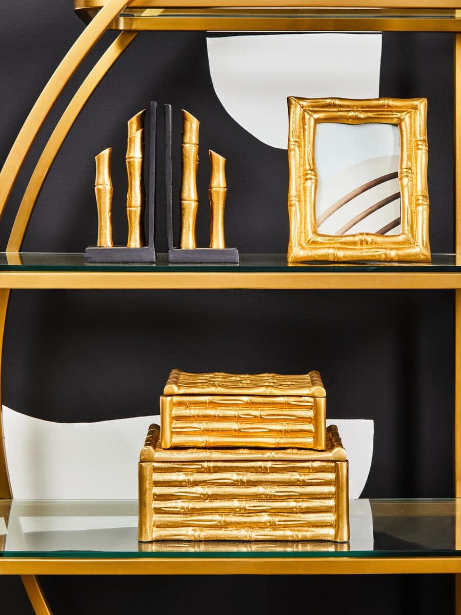 Hamilton Interiors Accessories Hiba Set Of Two Gold Finish Bamboo Effect Bookends House of Isabella UK