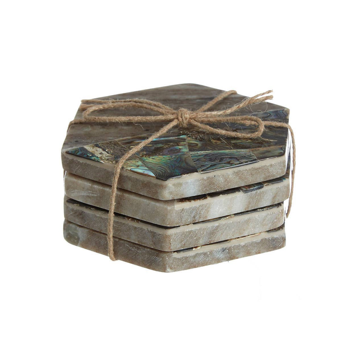 Hamilton Interiors Accessories Imogen Set Of 4 Beige Marble And Paua Shell Coasters House of Isabella UK