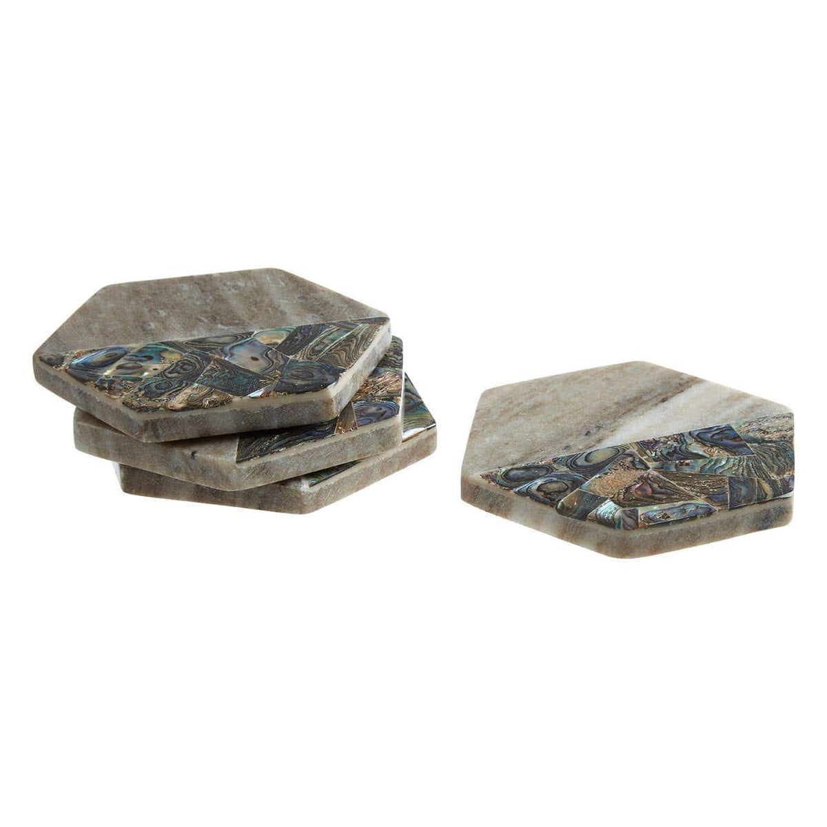 Hamilton Interiors Accessories Imogen Set Of 4 Beige Marble And Paua Shell Coasters House of Isabella UK
