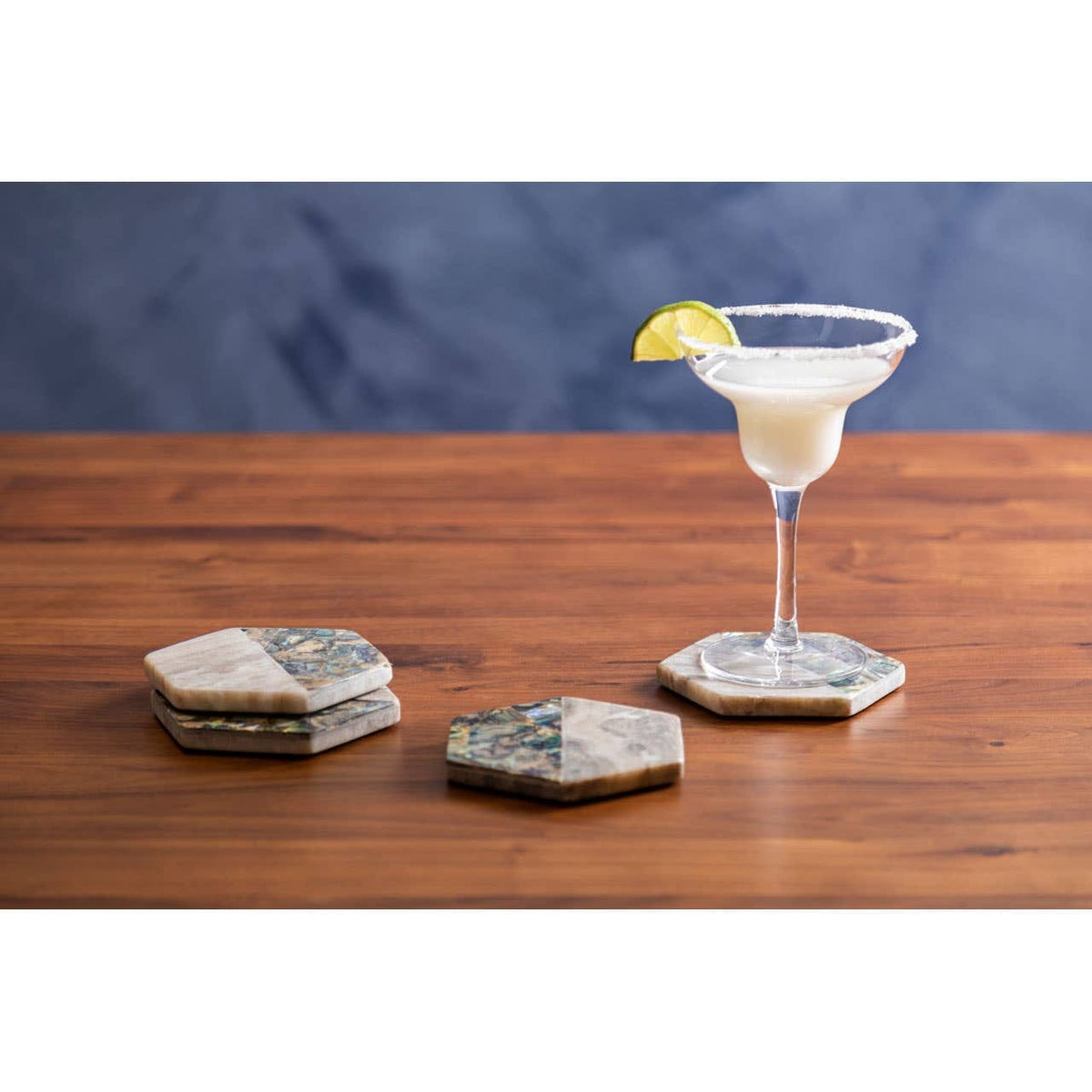 Hamilton Interiors Accessories Imogen Set Of 4 Beige Marble And Paua Shell Coasters House of Isabella UK