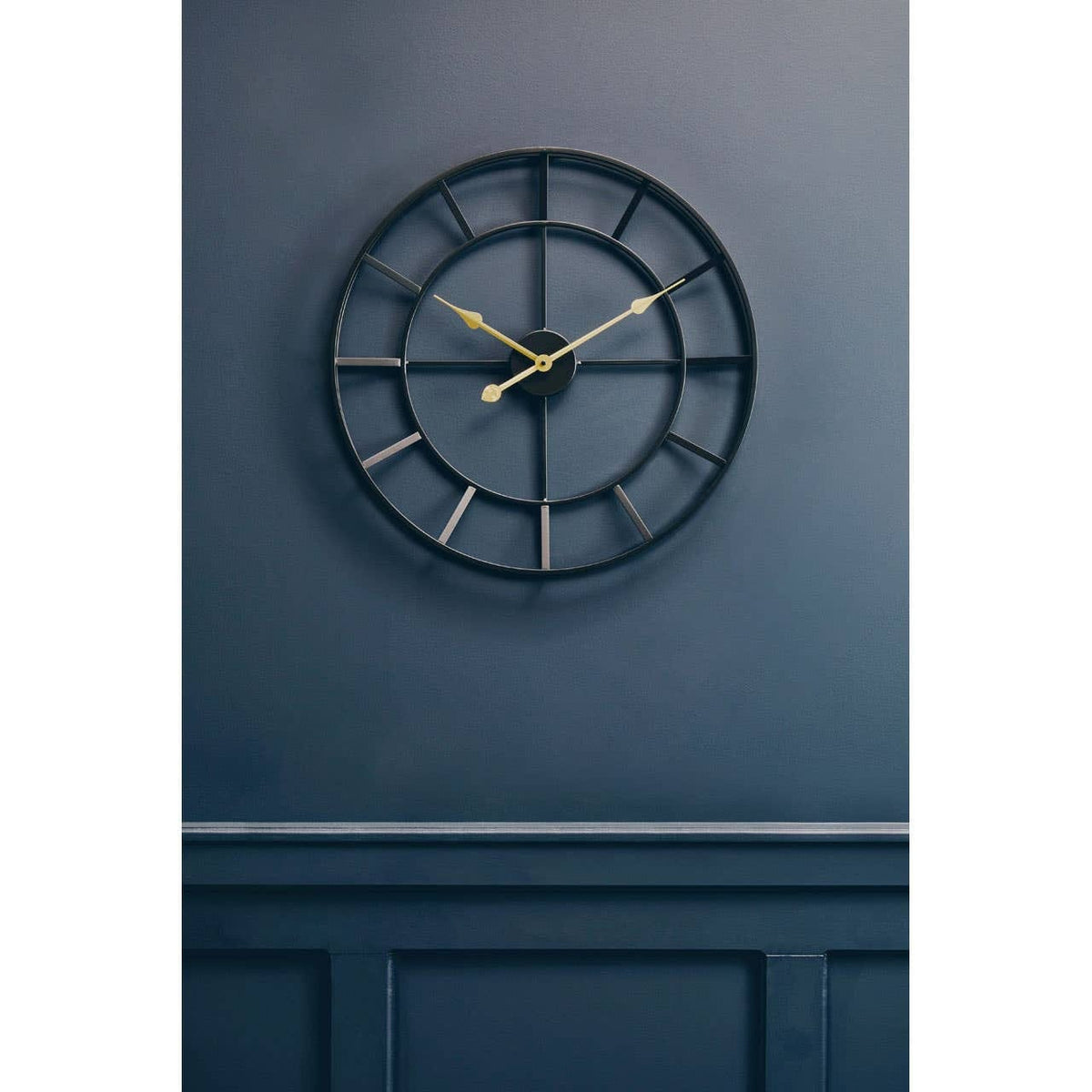 Hamilton Interiors Accessories Kent 60cm Dia Large Black Finish Metal Wall Clock House of Isabella UK