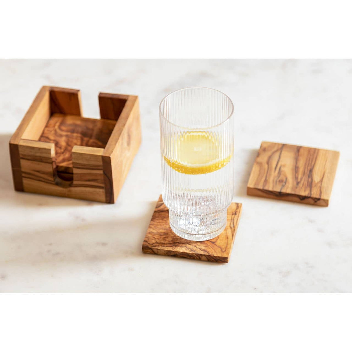 Hamilton Interiors Accessories Kora Set of 4 Olive Wood Square Coasters House of Isabella UK