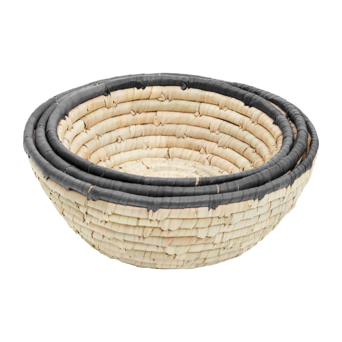 Hamilton Interiors Accessories Lidi Set Of 3 Palm Leaf Baskets With Black Trim House of Isabella UK