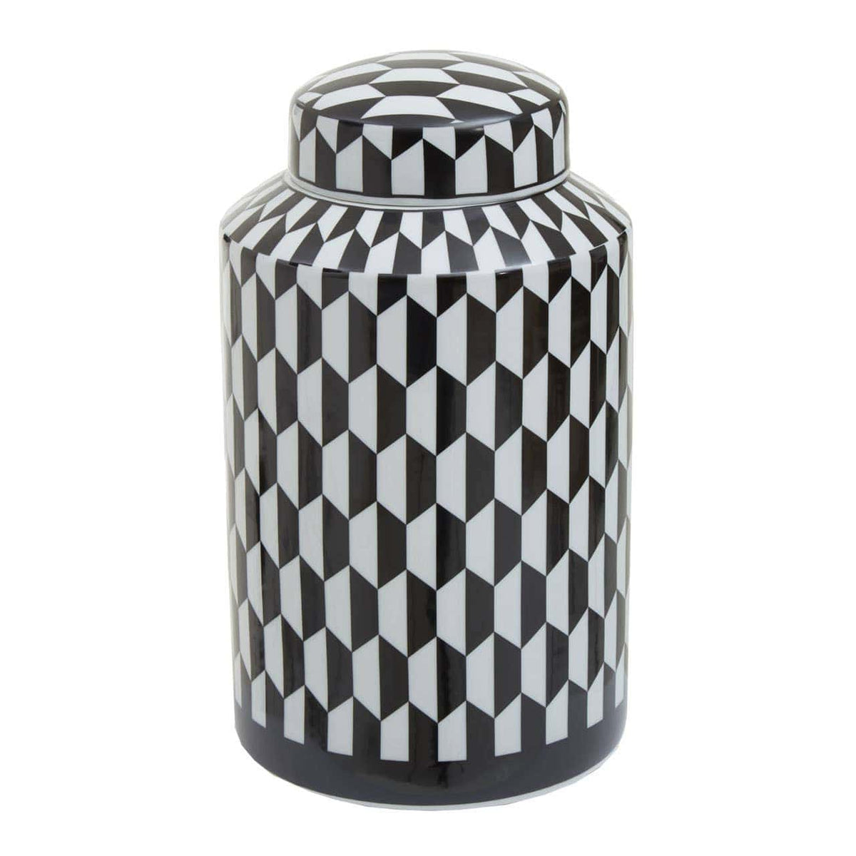 Hamilton Interiors Accessories Marlo Small Black and White Geometric Print Ceramic Jar House of Isabella UK