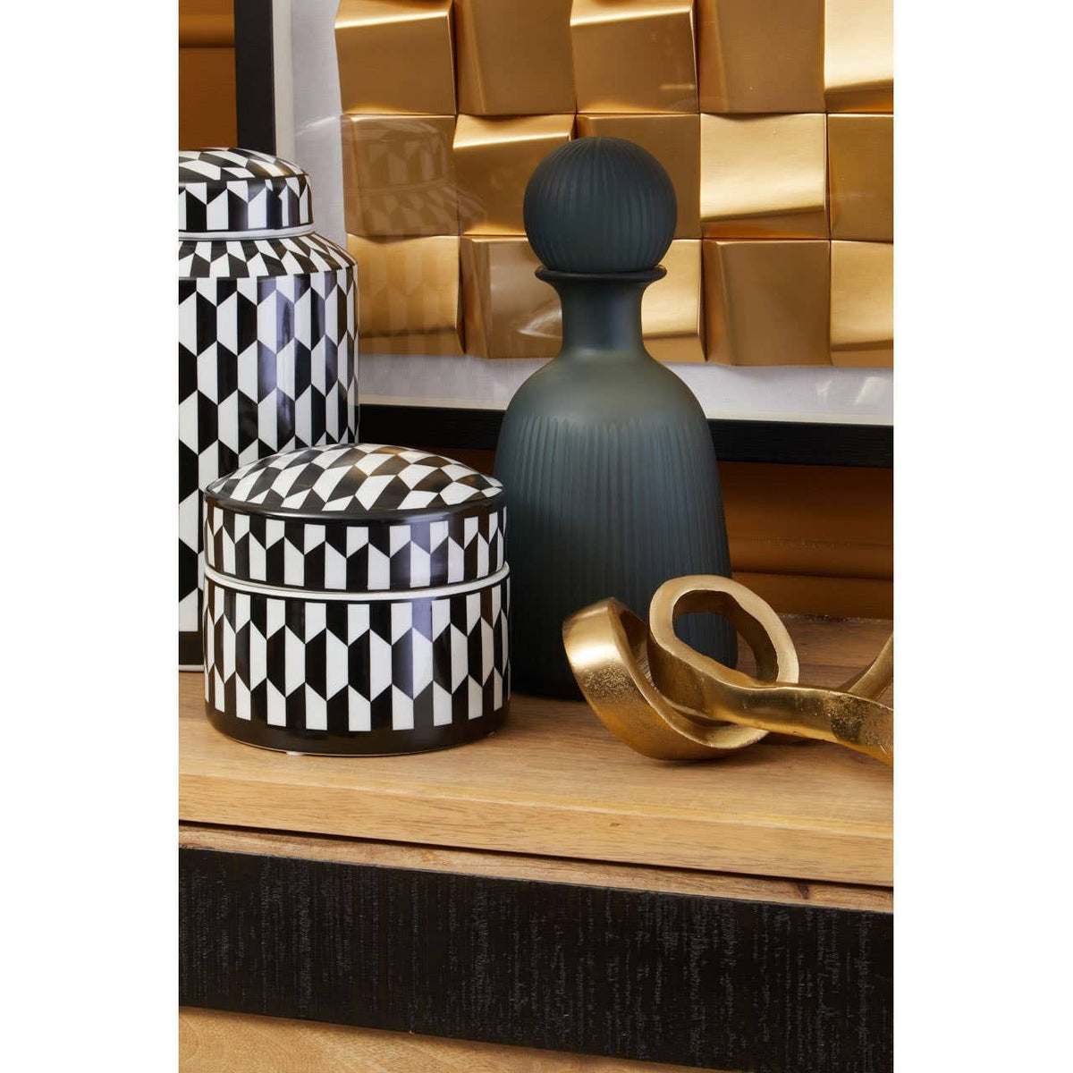 Hamilton Interiors Accessories Marlo Small Black and White Geometric Print Ceramic Jar House of Isabella UK