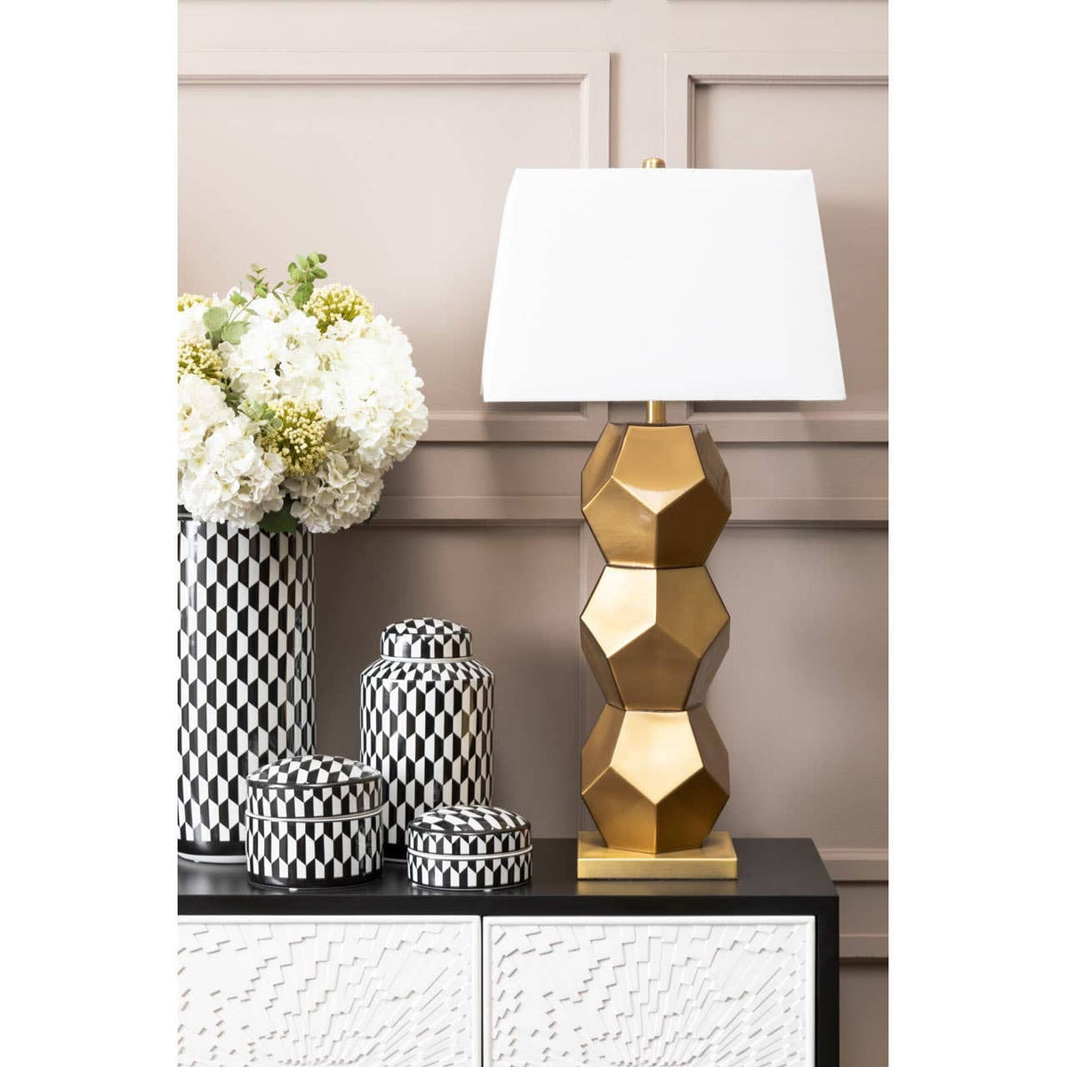 Hamilton Interiors Accessories Marlo Small Black and White Geometric Print Ceramic Jar House of Isabella UK