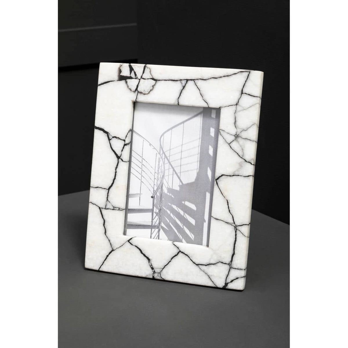 Hamilton Interiors Accessories Marmara White and Black Marble 5In X 7In Large Photo Frame House of Isabella UK
