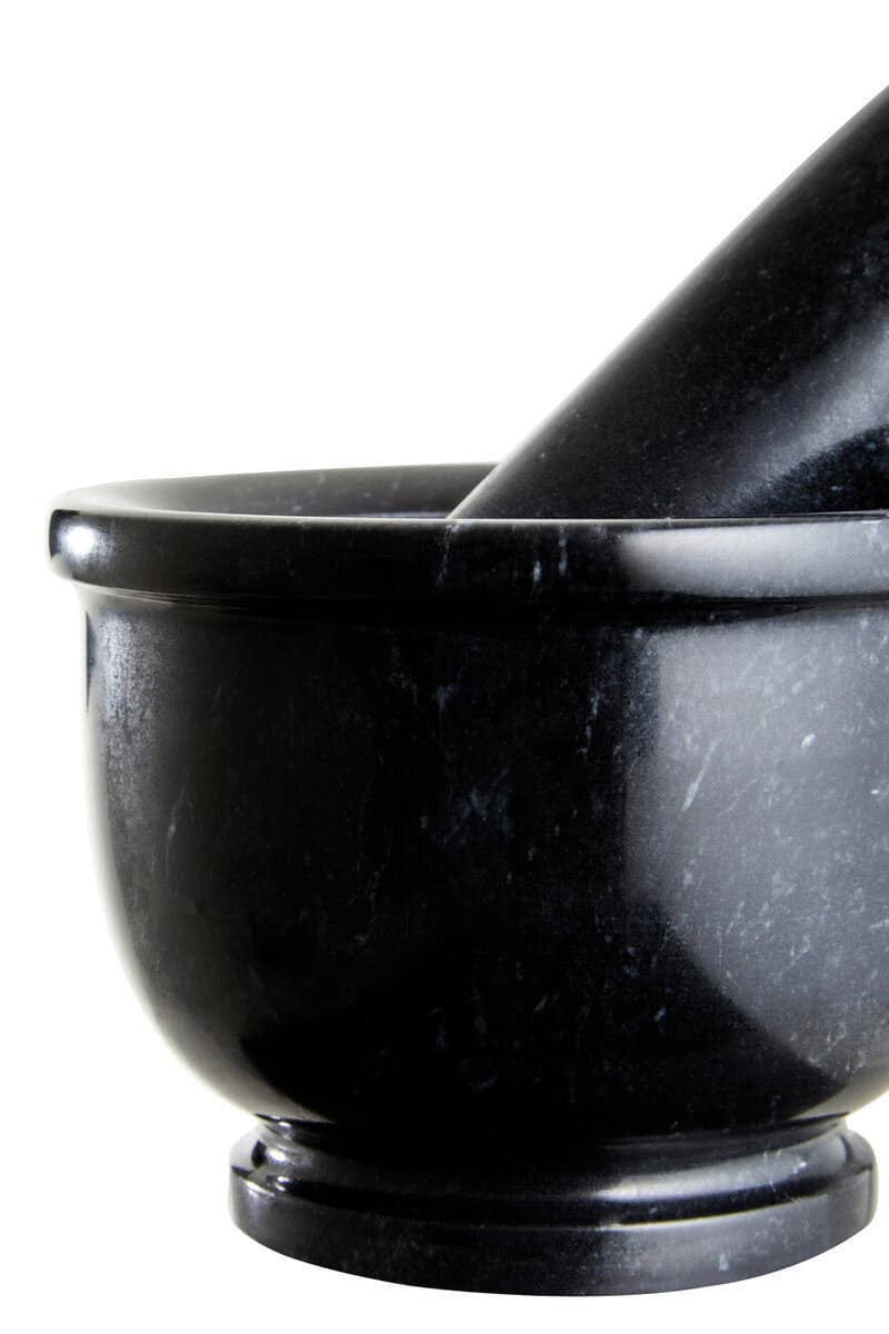 Hamilton Interiors Accessories Marmore Black Marble Mortar and Pestle With Rim House of Isabella UK