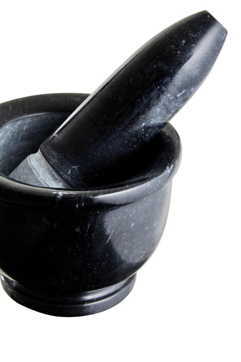 Hamilton Interiors Accessories Marmore Black Marble Mortar and Pestle With Rim House of Isabella UK