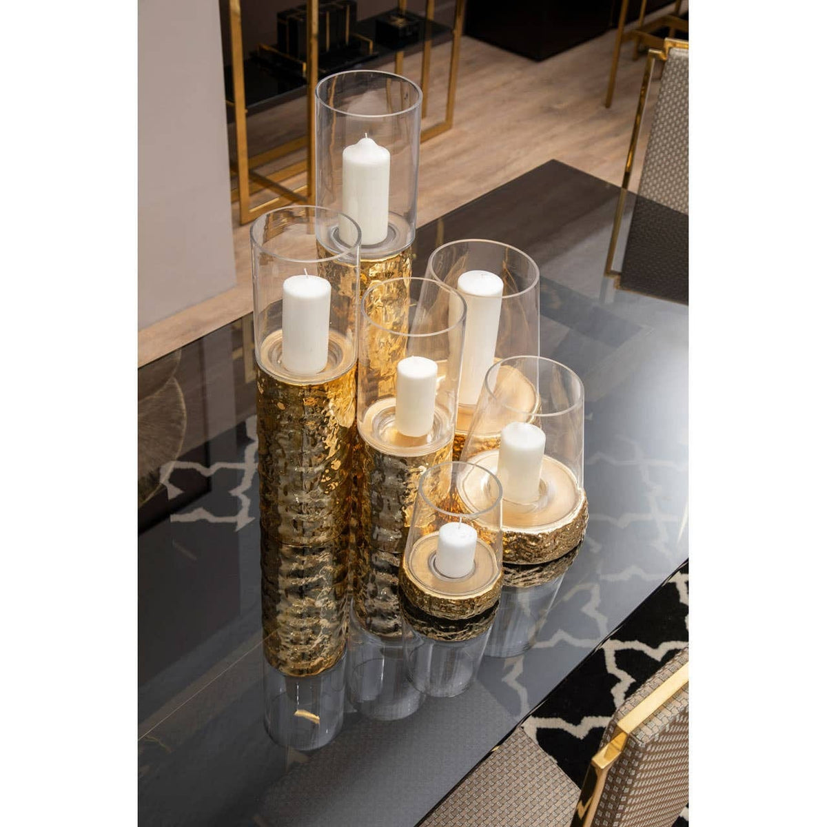 Hamilton Interiors Accessories Martele Small Gold Hurricane Candle Holder House of Isabella UK