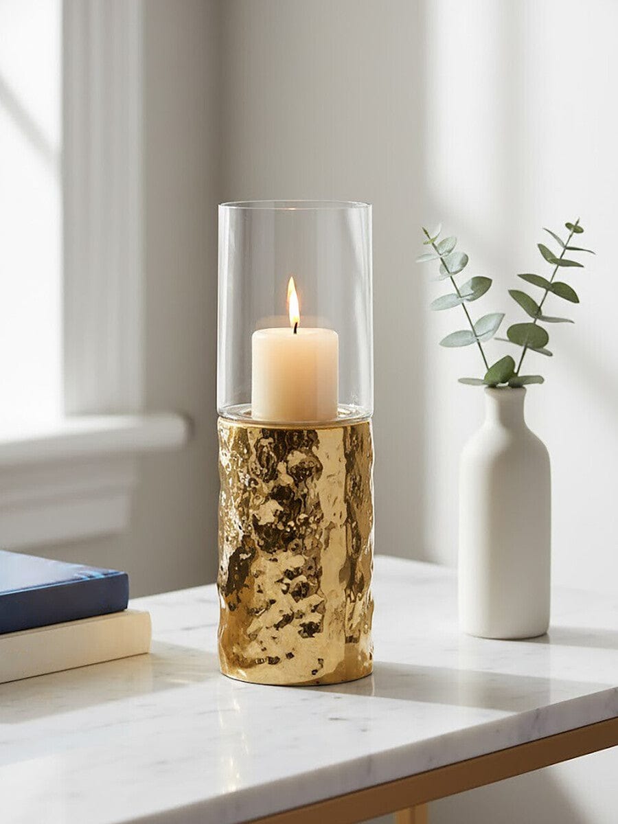 Hamilton Interiors Accessories Martele Small Pillar Gold Candle Holder House of Isabella UK