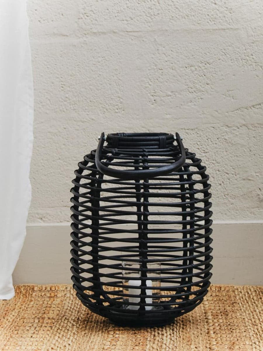 Hamilton Interiors Accessories Mataram Tall Black Natural Rattan Lantern House of Isabella UK