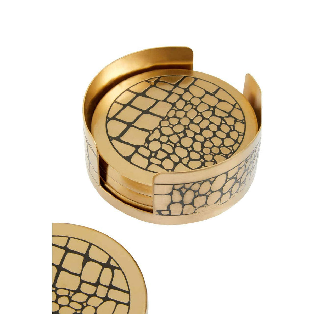 Hamilton Interiors Accessories Meko Set of 4 Gold Finish Croc Pattern Coasters And Holder House of Isabella UK