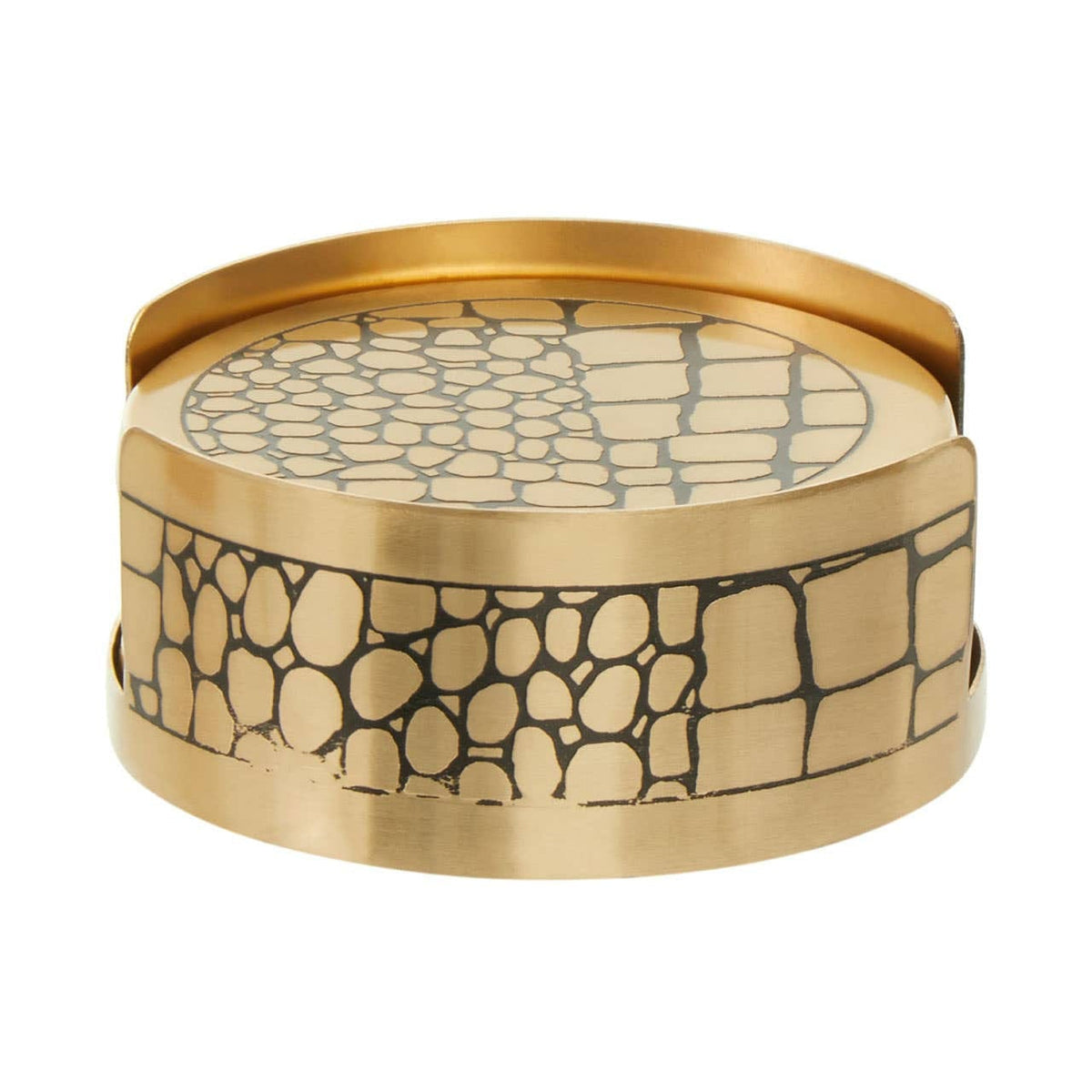 Hamilton Interiors Accessories Meko Set of 4 Gold Finish Croc Pattern Coasters And Holder House of Isabella UK