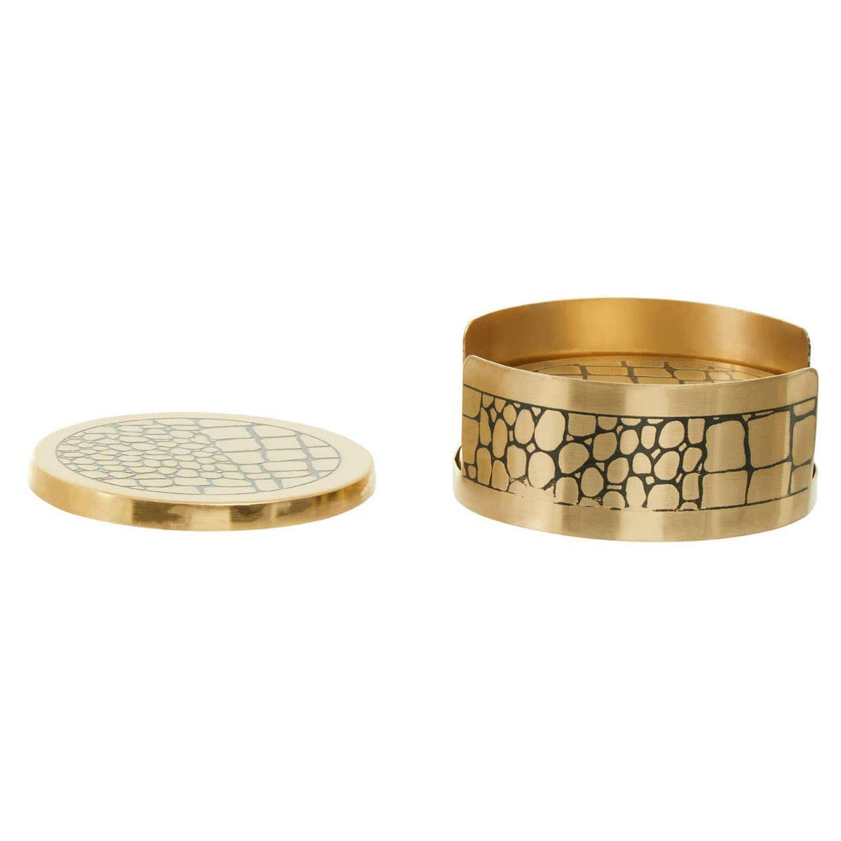 Hamilton Interiors Accessories Meko Set of 4 Gold Finish Croc Pattern Coasters And Holder House of Isabella UK