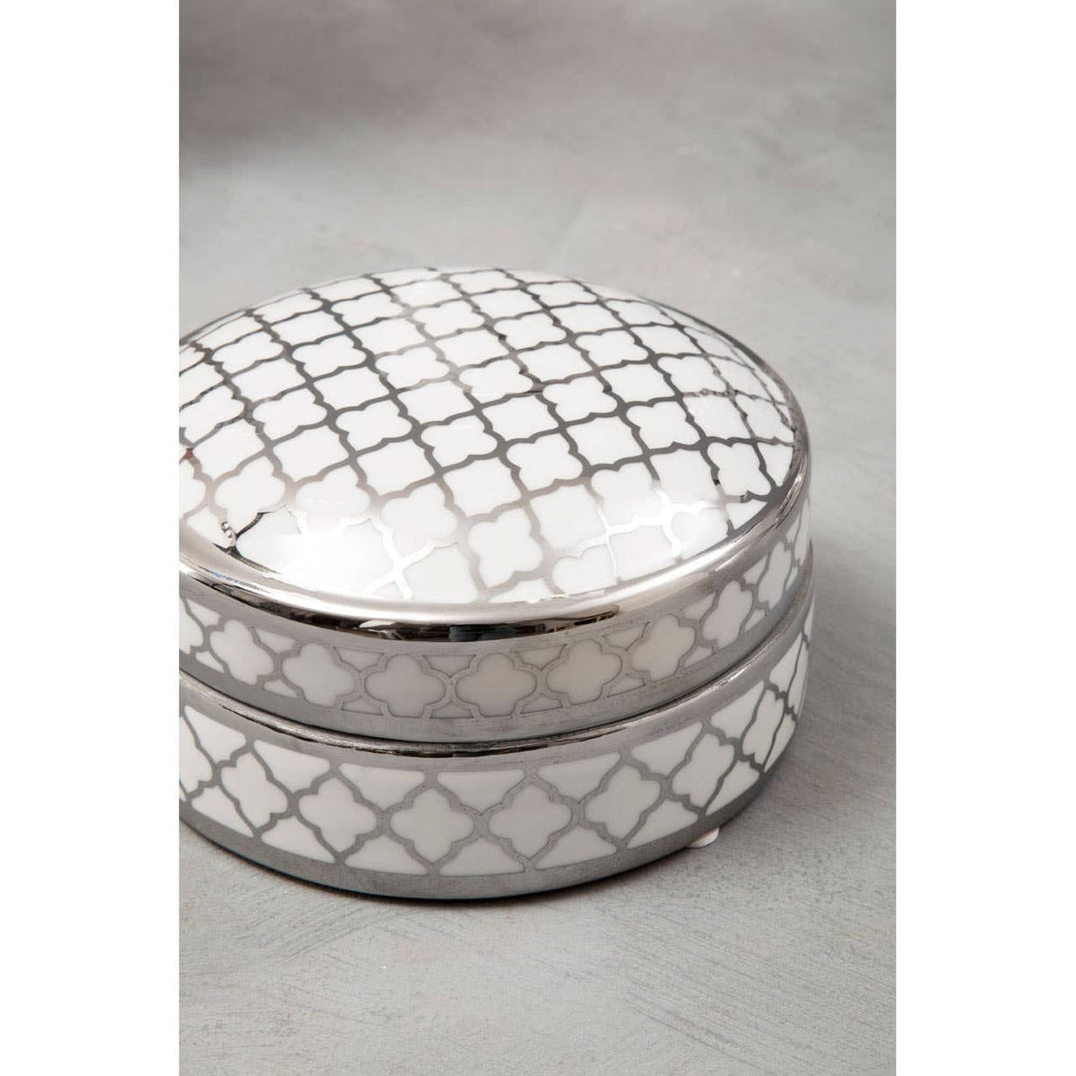 Hamilton Interiors Accessories Renne White and Silver Small Ceramic Box House of Isabella UK