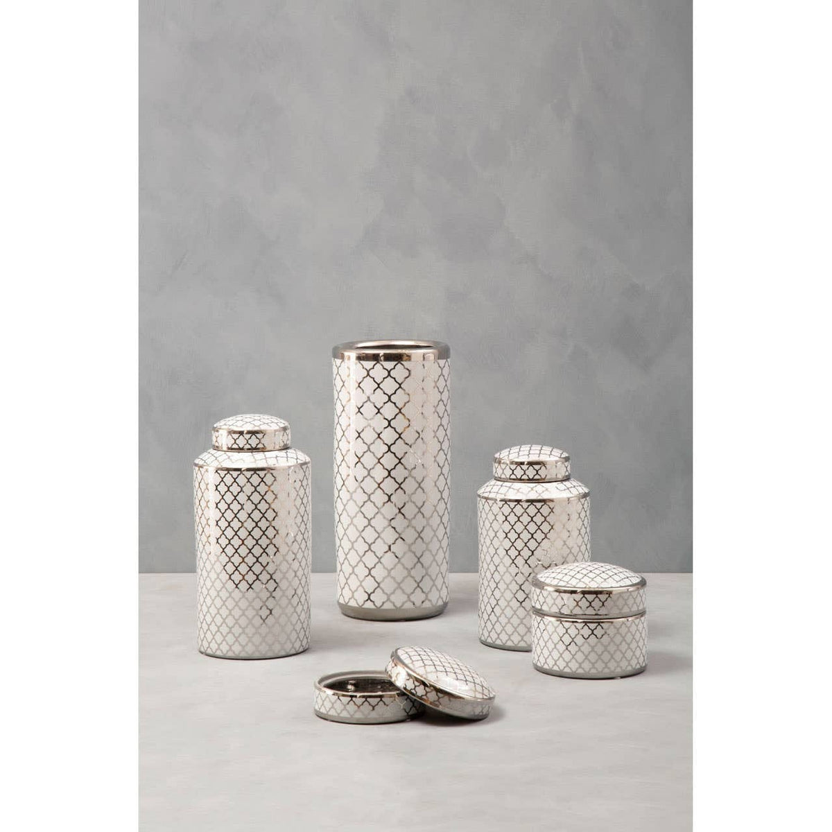 Hamilton Interiors Accessories Renne White and Silver Small Ceramic Box House of Isabella UK