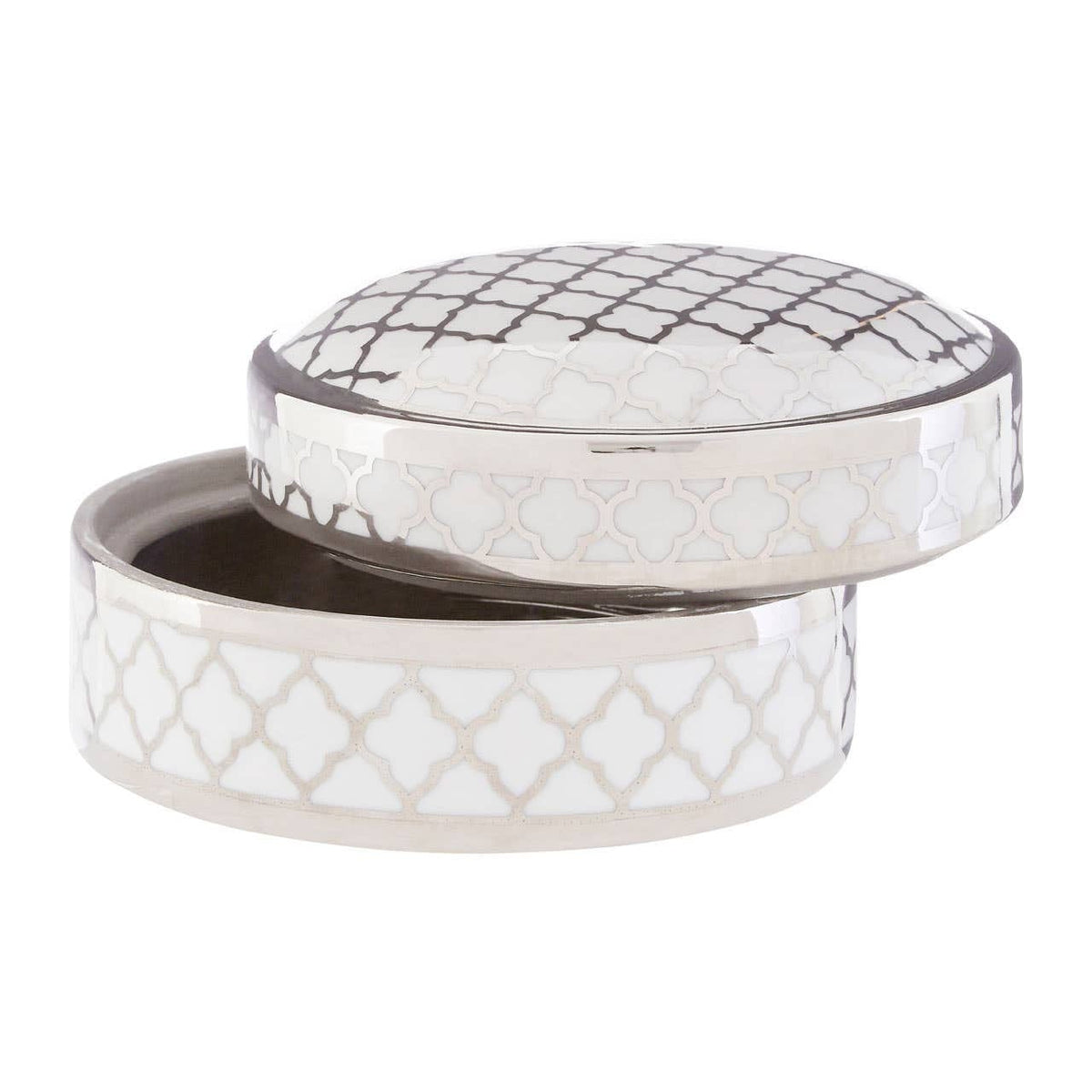 Hamilton Interiors Accessories Renne White and Silver Small Ceramic Box House of Isabella UK