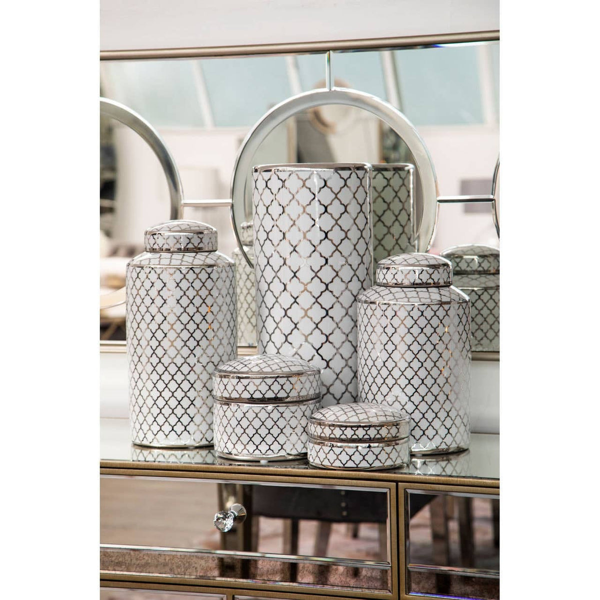 Hamilton Interiors Accessories Renne White and Silver Small Ceramic Box House of Isabella UK