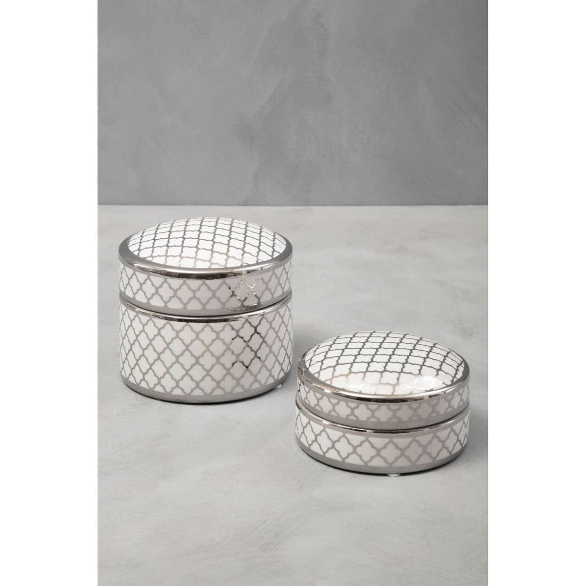 Hamilton Interiors Accessories Renne White and Silver Small Ceramic Box House of Isabella UK